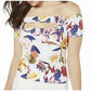 Blusa feminina Guess com estampa floral e ombros de fora, branca, tamanho X-S