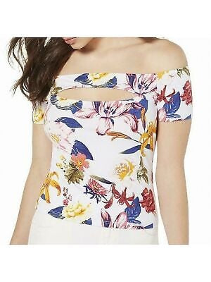 Blusa feminina Guess com estampa floral e ombros de fora, branca, tamanho X-S