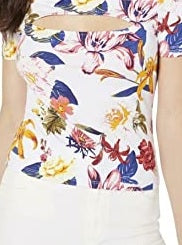 Blusa feminina Guess com estampa floral e ombros de fora, branca, tamanho X-S