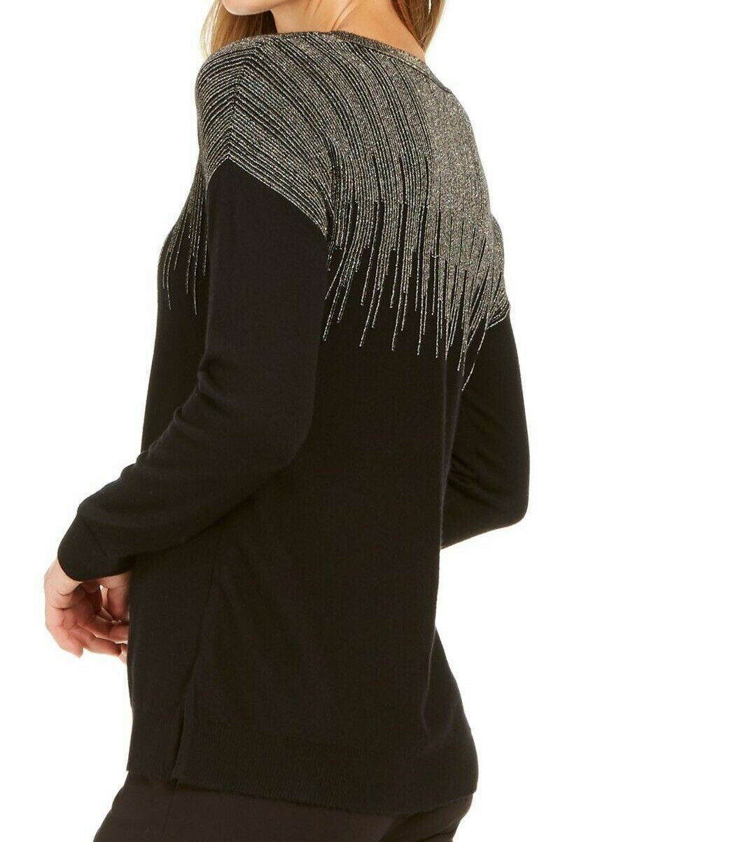Suéter Alfani Feminino com Detalhe Metálico e Bainha Ventilada, Preto, Tamanho P