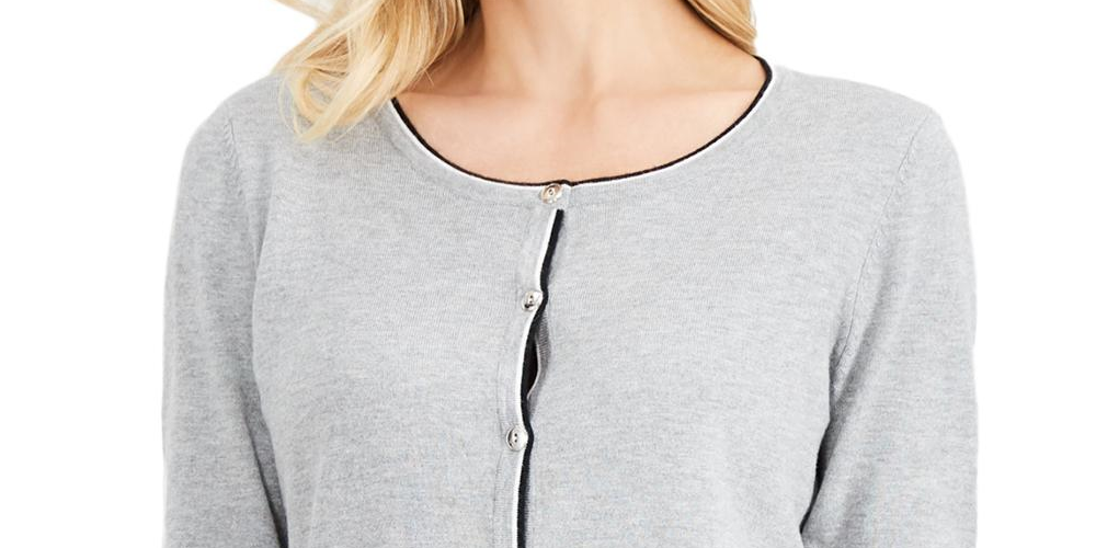 Karen Scott Cardigan Feminino Manga Comprida com Botões Cinza Tamanho X-G