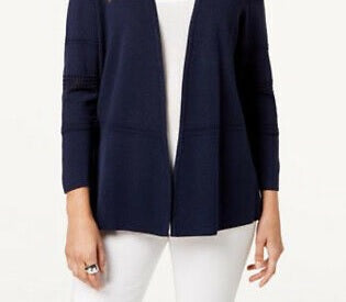 Cardigan texturizado pequeno feminino Charter Club, azul, tamanho G