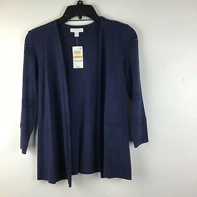 Cardigan texturizado pequeno feminino Charter Club, azul, tamanho G