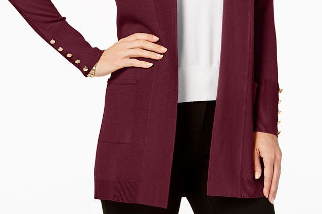 Cardigan feminino com abertura frontal JM Collection - Vermelho, tamanho grande