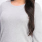 Suéter feminino Maison Jules com gola redonda e manga 3/4, cinza, tamanho pequeno