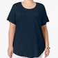 JM Collection Top feminino com decote redondo Intrepid Blue, tamanho pequeno