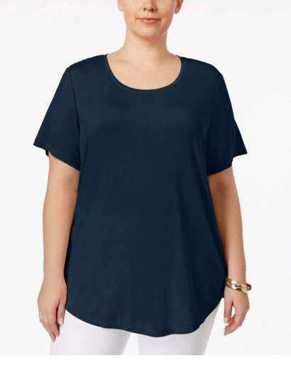 JM Collection Top feminino com decote redondo Intrepid Blue, tamanho pequeno