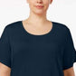JM Collection Top feminino com decote redondo Intrepid Blue, tamanho pequeno