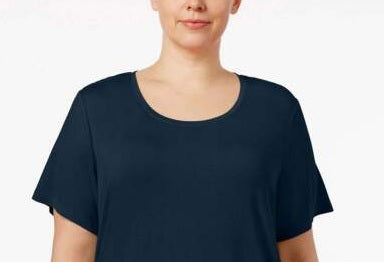 JM Collection Top feminino com decote redondo Intrepid Blue, tamanho pequeno