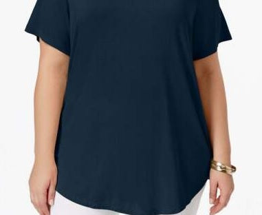 JM Collection Top feminino com decote redondo Intrepid Blue, tamanho pequeno