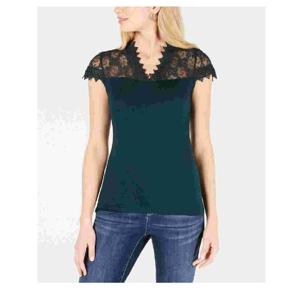 Top feminino com acabamento em renda da INC International Concepts, verde, tamanho XX-G