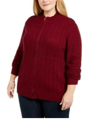 Karen Scott Cardigan Feminino Petite Cable-Knit Vinho Tamanho Médio