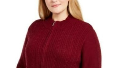 Karen Scott Cardigan Feminino Petite Cable-Knit Vinho Tamanho Médio