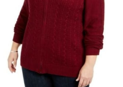 Karen Scott Cardigan Feminino Petite Cable-Knit Vinho Tamanho Médio