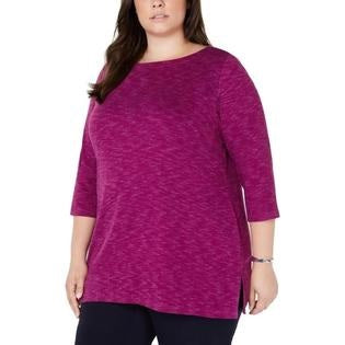 Karen Scott Plus Emarled Microfleece Top Feminino Roxo Tamanho 2X