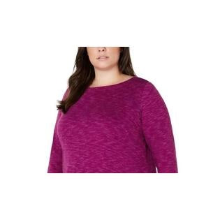 Karen Scott Plus Emarled Microfleece Top Feminino Roxo Tamanho 2X