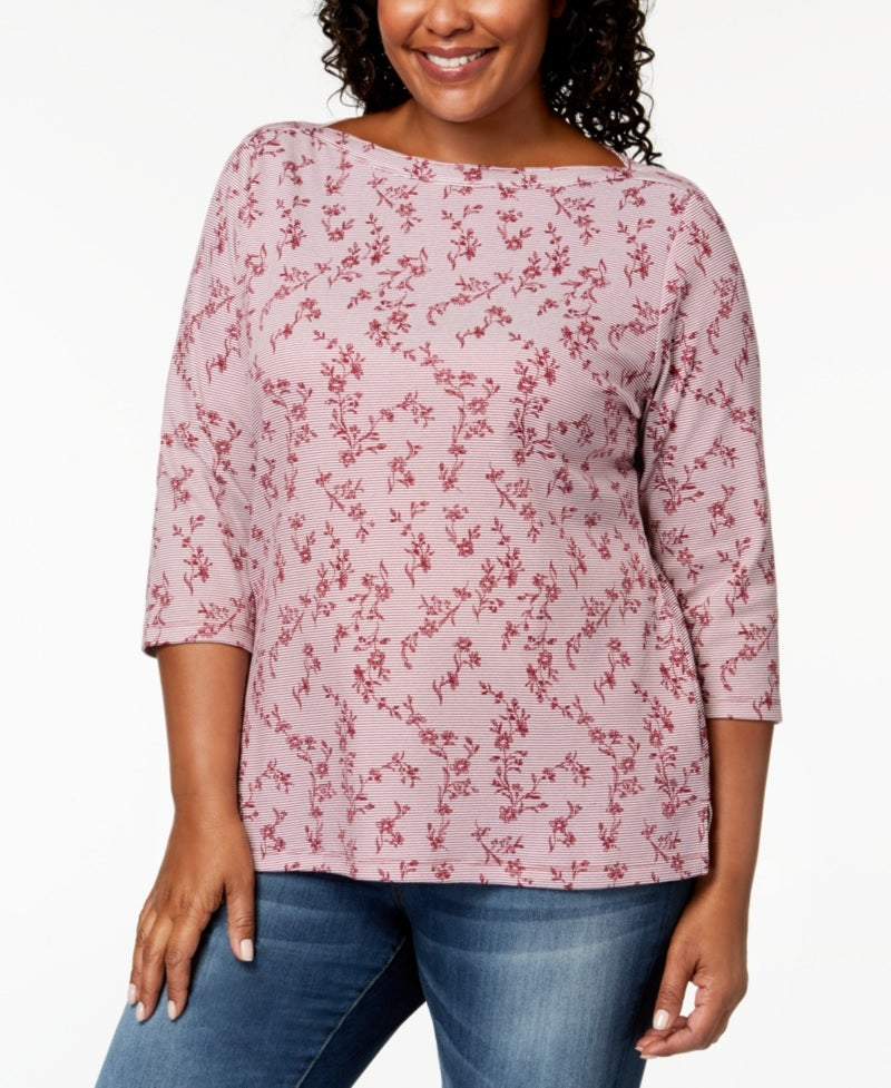 Blusa feminina Karen Scott estampada com manga 3/4, rosa, tamanho XX-G