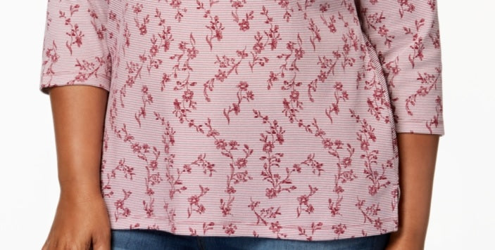 Blusa feminina Karen Scott estampada com manga 3/4, rosa, tamanho XX-G