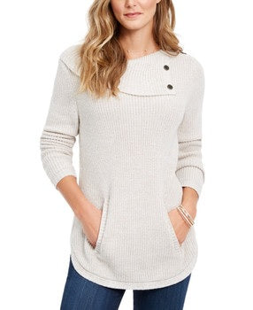 Suéter de malha com gola envelope e bolso canguru feminino Style &amp; Co, bege, tamanho XX-G