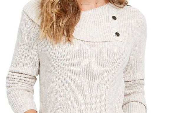 Suéter de malha com gola envelope e bolso canguru feminino Style &amp; Co, bege, tamanho XX-G