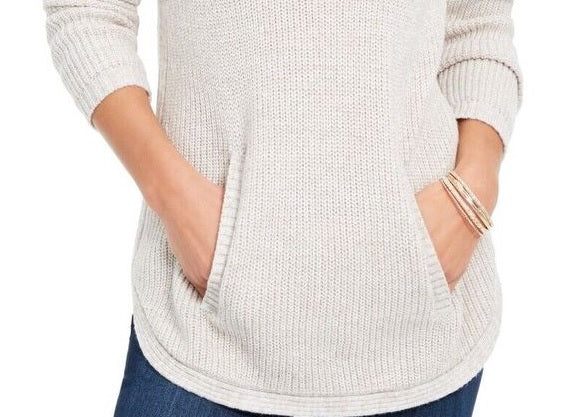 Suéter de malha com gola envelope e bolso canguru feminino Style &amp; Co, bege, tamanho XX-G
