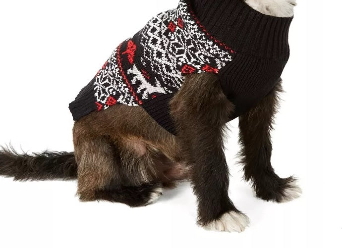 Charter Club Fair-Isle Dog Family Suéter Preto Tamanho M