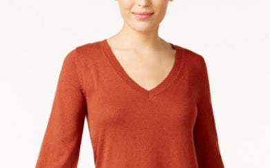 Suéter feminino pequeno com cadarço e acabamento em chevron, estilo &amp; co, laranja, tamanho P