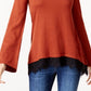 Suéter feminino pequeno com cadarço e acabamento em chevron, estilo &amp; co, laranja, tamanho P