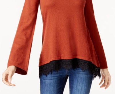 Suéter feminino pequeno com cadarço e acabamento em chevron, estilo &amp; co, laranja, tamanho P