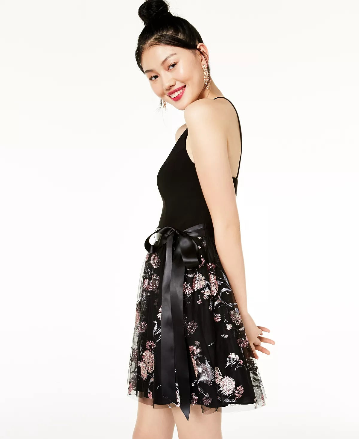 Vestido de malha brilhante Blondie Nites Juniors, cor carvão, tamanho 3