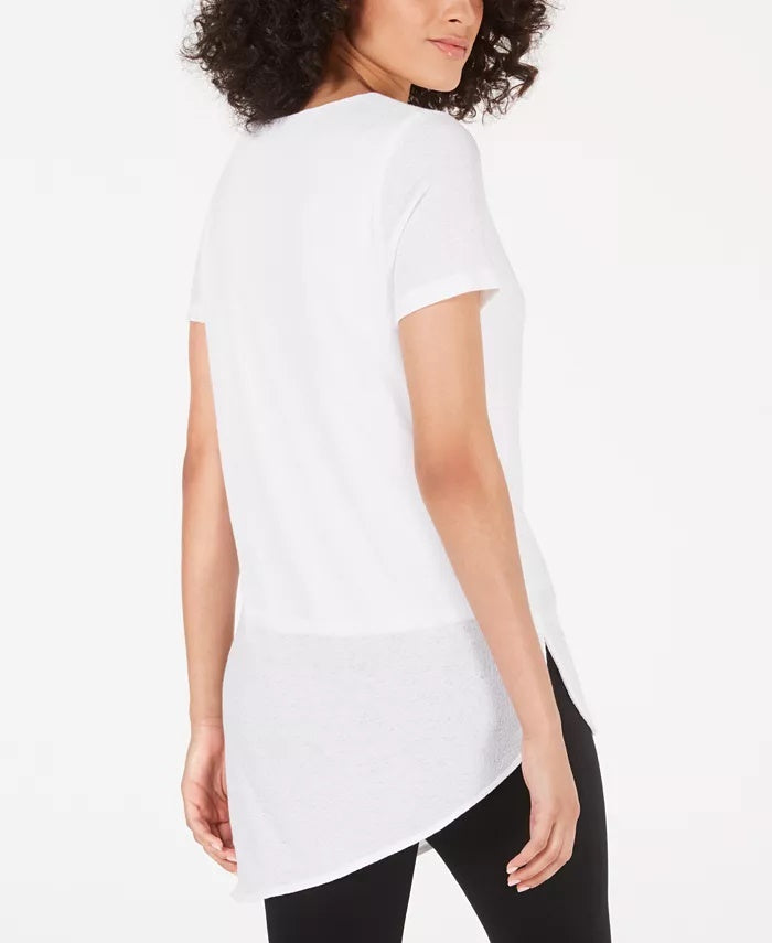Túnica feminina Alfani Petite com bainha ventilada e assimétrica, branca, tamanho P
