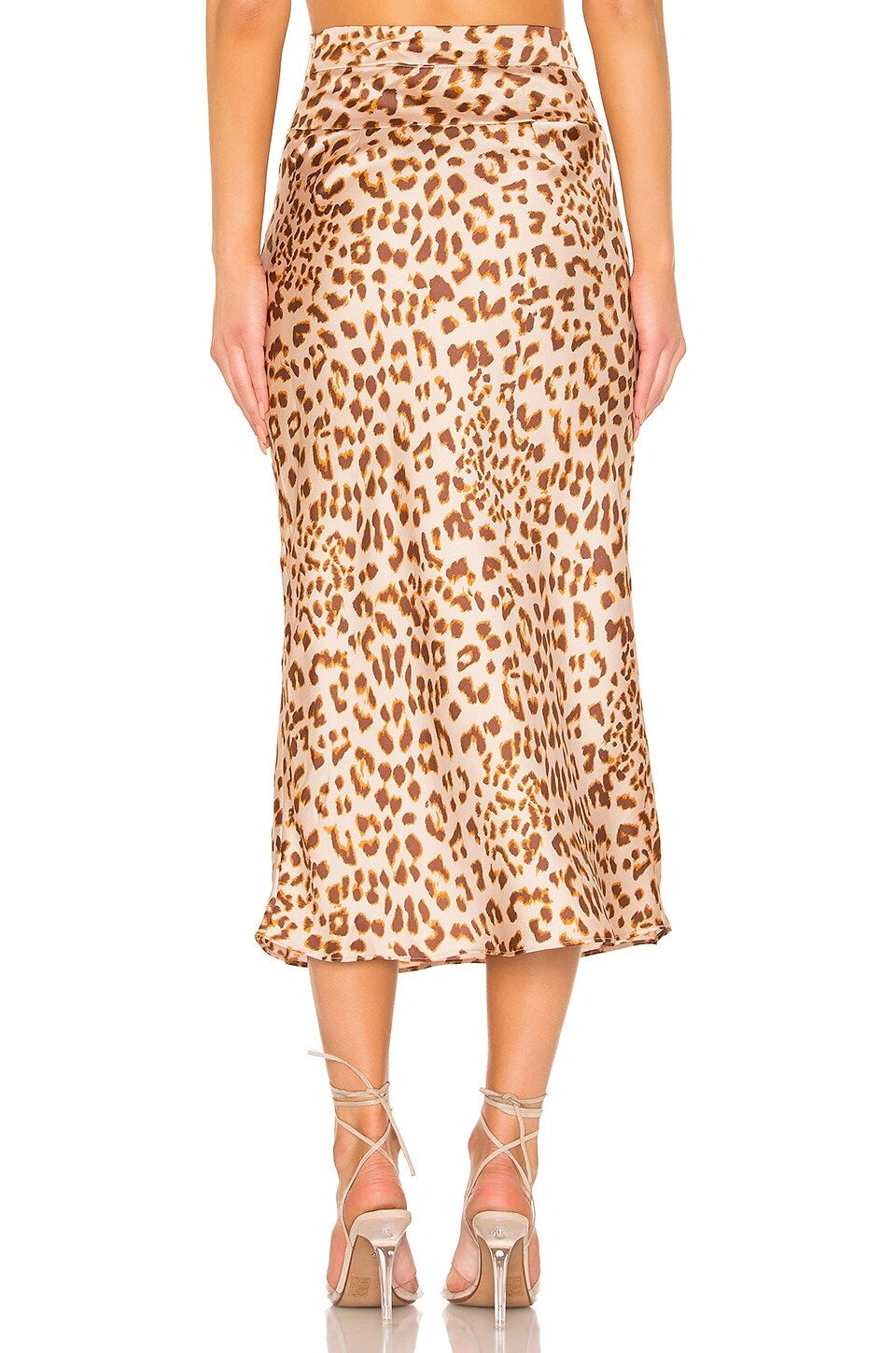 Saia midi com estampa de leopardo Normani da Free People, corte enviesado, marrom, tamanho 6