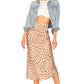 Saia midi com estampa de leopardo Normani da Free People, corte enviesado, marrom, tamanho 6