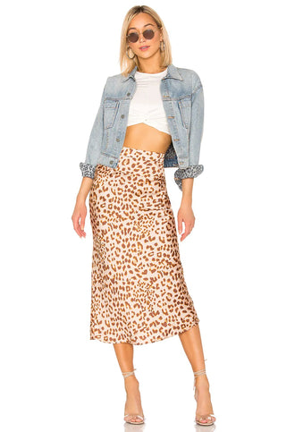 Saia midi com estampa de leopardo Normani da Free People, corte enviesado, marrom, tamanho 6