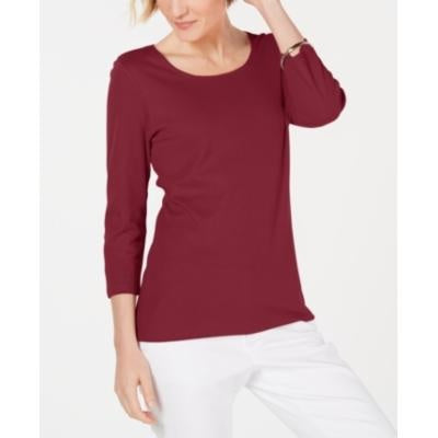 Blusa de algodão feminina Karen Scott com decote redondo, tamanho vinho, pequeno GG