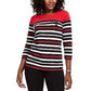 Karen Scott Top Listrado Feminino Petite Embelezado Vermelho Vários Tamanhos PS