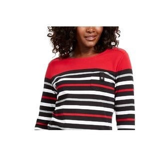 Karen Scott Top Listrado Feminino Petite Embelezado Vermelho Vários Tamanhos PS