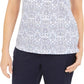 Karen Scott Blusa Henley Feminina Estampada Manga Curta Bege Tamanho Médio