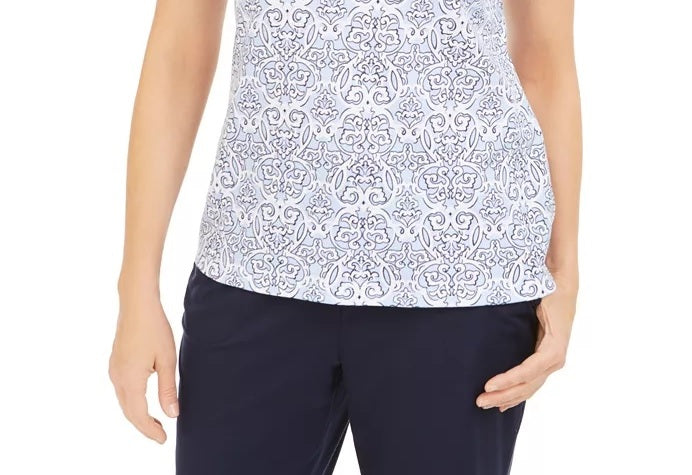 Karen Scott Blusa Henley Feminina Estampada Manga Curta Bege Tamanho Médio