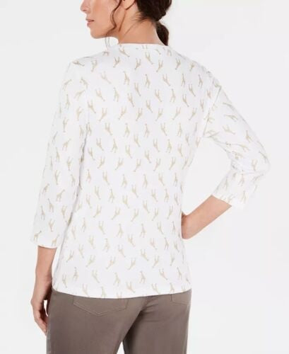 Karen Scott Blusa Henley Feminina com Estampa de Girafa - Branca Tamanho X-G
