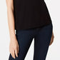 INC International Concepts Top feminino pequeno com acabamento contrastante e ombros descobertos, preto, tamanho pequeno S