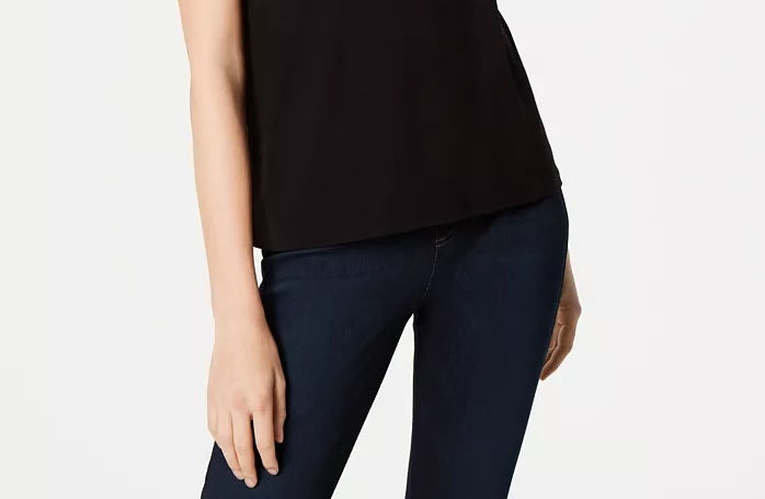 INC International Concepts Top feminino pequeno com acabamento contrastante e ombros descobertos, preto, tamanho pequeno S