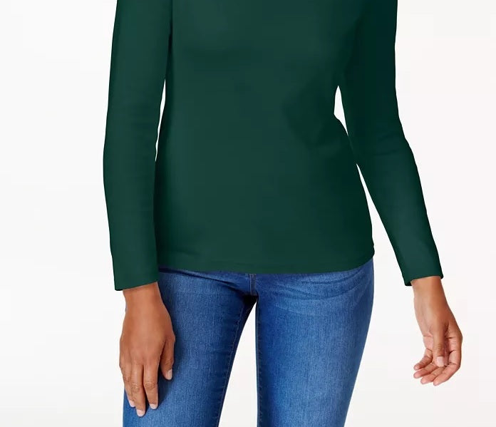 Karen Scott Top feminino de algodão com decote redondo, tamanho pequeno, verde, tamanho pequeno, L