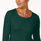 Karen Scott Top feminino de algodão com decote redondo, tamanho pequeno, verde, tamanho pequeno, L