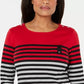 Karen Scott Top Listrado Feminino Petite Colorblocked Vermelho Brilhante Tamanho Petite XL