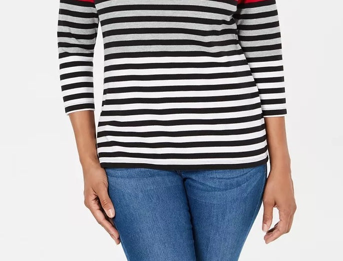Karen Scott Top Listrado Feminino Petite Colorblocked Vermelho Brilhante Tamanho Petite XL