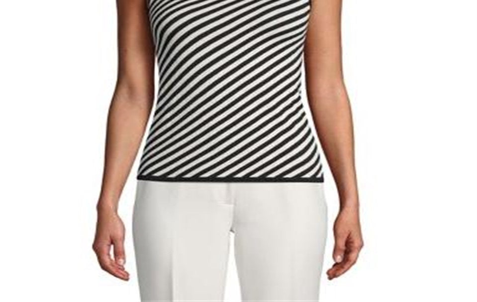 Anne Klein Regata feminina listrada sem mangas preta tamanho GG