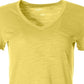 Camiseta feminina pequena com decote em V e bolso, tamanho PS, amarela, estilo &amp; co