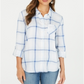Camisa xadrez feminina Style &amp; Co com um bolso, branca, tamanho pequeno