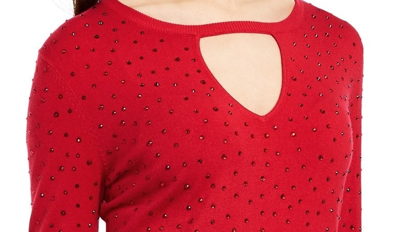 Suéter feminino com tachas e buraco de fechadura da INC International Concepts, vermelho, tamanho XX-G
